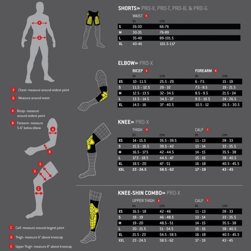 G-form size chart